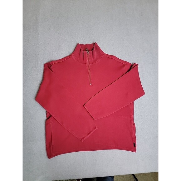 Hugo Boss Pullover Sweater Mens XL Red 1/4 Zip Preppy Ribbed Stretch Pockets Dad - Picture 1 of 14
